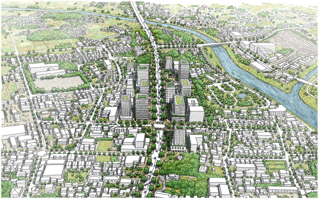 緑の軸をイメージした街