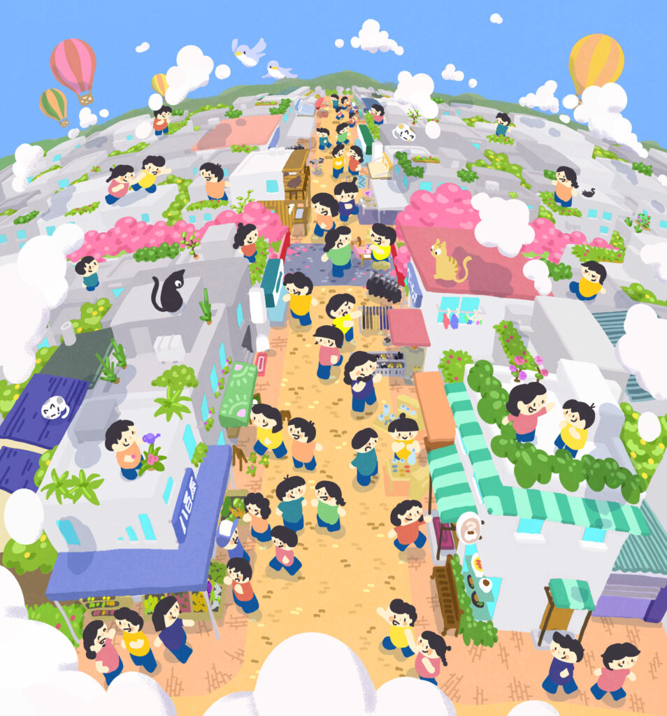 商店街の賑わいイラスト