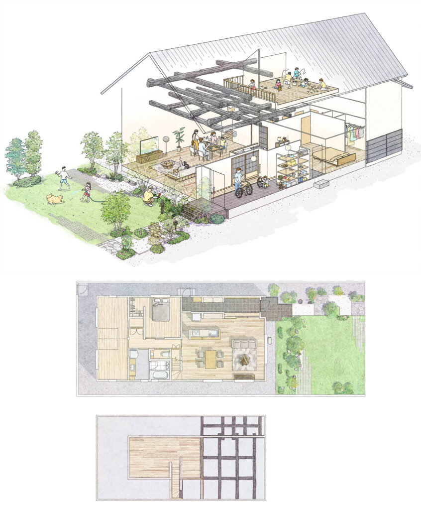 古民家の俯瞰イラスト・平面イラスト